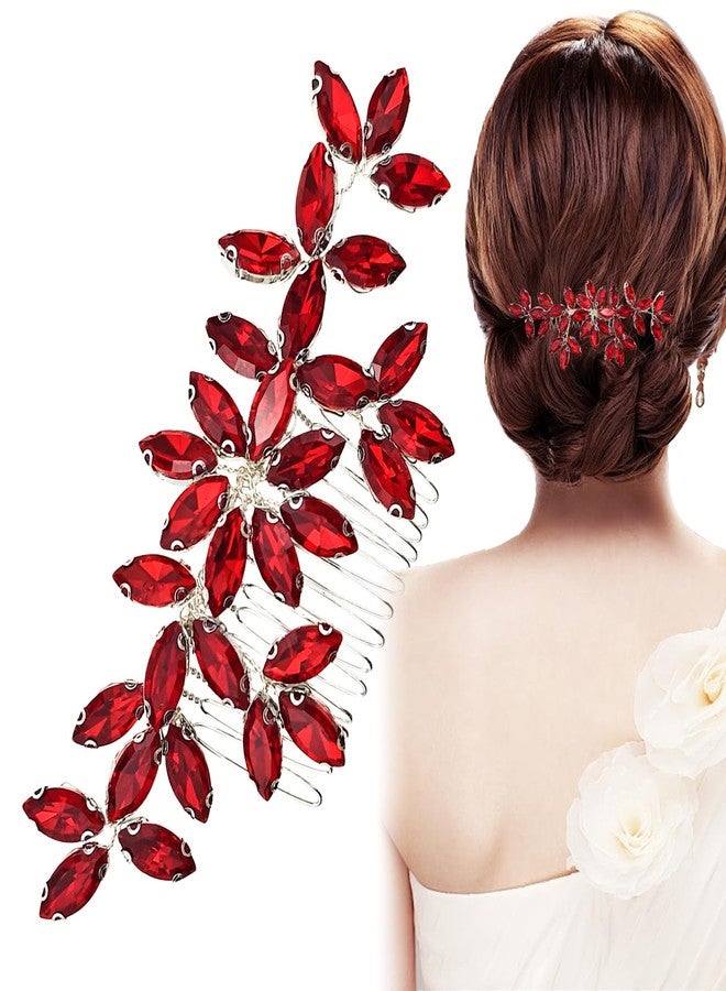 Arvintas Red Wedding Crystal Hair Comb Elegant Bridal Wedding Hair Piece Teardrop Crystal Rhinestone Hair Accessories for Women Prom Party Photography - Image 1